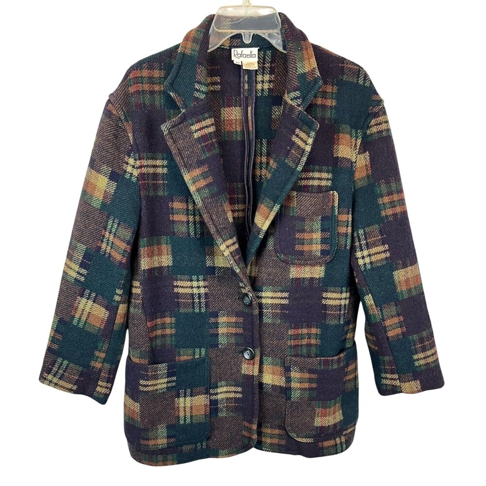 Vintage Rafaella Madras Plaid Wool Blend Jacket Women's Size M Preppy Academia